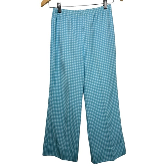Vintage 70s Matching Two-Piece Pant Set Size Small Blue Gingham Checker Retro - Picture 3 of 9
